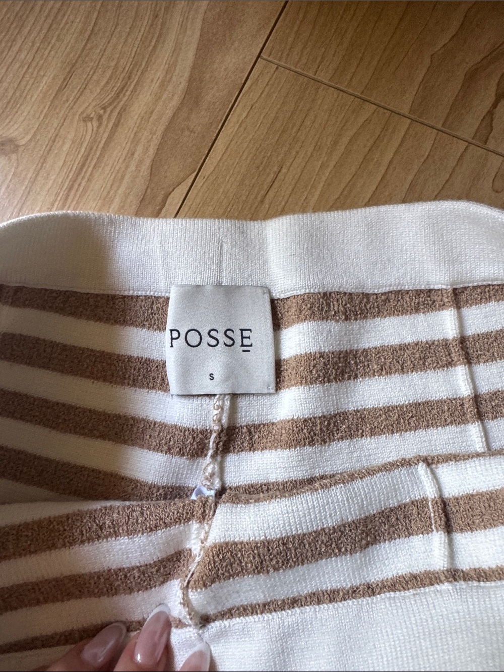 Posse Cream and Brown Striped High-Rise Knit Shorts - Picture 2 of 3